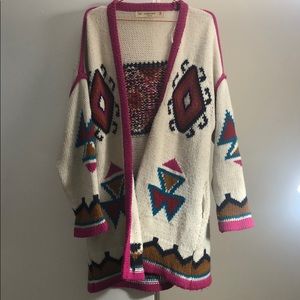Medium Zara Oversized Tribal Wool Blend Cardigan